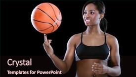 Presentation with spinning - Presentation design enhanced with women playing sports - basketball player spinning the ball background and a wine colored foreground