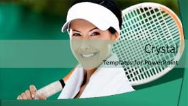  Presentation with tennis - Amazing PPT theme having women playing sports - close up of tennis player backdrop and a seafoam green colored foreground