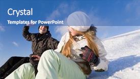  Presentation with black couple having fun - PPT theme featuring women playing sports - couple having fun on snowboards background and a  colored foreground