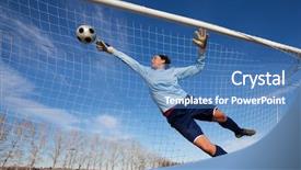  Presentation with female soccer - Beautiful slides featuring women playing sports - female soccer player diving backdrop and a teal colored foreground