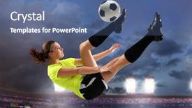  Presentation with female soccer - Amazing theme having women playing sports - female soccer player performing bicycle backdrop and a ocean colored foreground