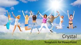  Presentation with kinder joy - PPT layouts featuring women playing sports - happy friends pure joy background and a  colored foreground