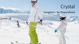  Presentation with lesson of prepositional phrase grade 5 - Theme with women playing sports - skiing - ski lesson background and a  colored foreground