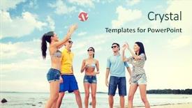  Presentation with shells beach summer holiday - Presentation theme having women playing sports - summer holidays vacation happy people background and a cool aqua colored foreground