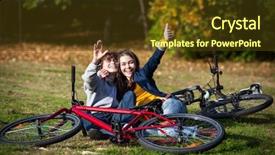  Presentation with biking - Cool new presentation with women playing sports - teens resting after biking backdrop and a  colored foreground