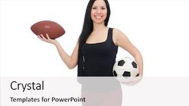  Presentation with football women - Audience pleasing slide set consisting of women playing sports - woman with football isolated backdrop and a white colored foreground