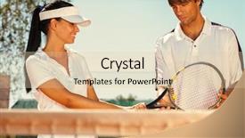  Presentation with tennis - Colorful presentation theme enhanced with women playing sports - young couple of tennis players backdrop and a lemonade colored foreground