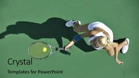  Presentation with role play woman and man - PPT theme featuring women playing sports - young fit woman play tennis background and a ocean colored foreground