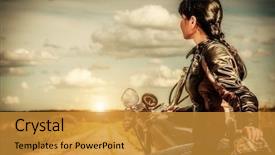  Presentation with girl power - Presentation design enhanced with women power - biker girl in a leather background and a gold colored foreground