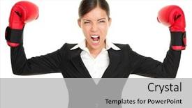  Presentation with flexing - Slides with women power - boxing gloves business woman angry background and a light gray colored foreground