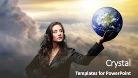  Presentation with business women - Presentation theme with women power - business woman with a globe background and a tawny brown colored foreground