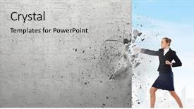  Presentation with karate - Slide set having women power - businesswoman breaking stone wall background and a light gray colored foreground