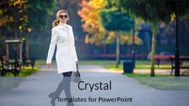  Presentation with aged - Slides featuring women power - middle-aged woman walking in city background and a light blue colored foreground