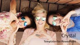  Presentation with community service happy volunteer group - Presentation theme with women power - picture of group of happy background and a coral colored foreground