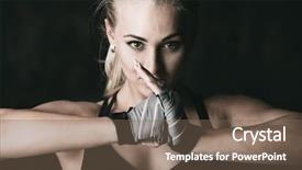  Presentation with active lifestyle - PPT theme enhanced with women power - portrait of a beautiful athletic background and a violet colored foreground