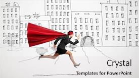  Presentation with superhero businesswoman - PPT theme enhanced with women power - serious businesswoman wearing like superhero background and a white colored foreground