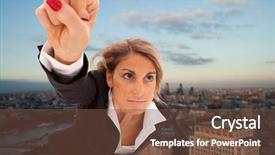  Presentation with super power - PPT theme with women power - super businesswoman flying over london background and a tawny brown colored foreground