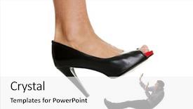  Presentation with stepping - Presentation enhanced with women power - woman shoe stepping on business background and a white colored foreground