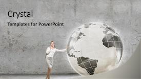  Presentation with successful - PPT theme consisting of women power - young successful businesswoman leaning background and a light gray colored foreground