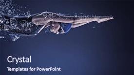  Presentation with swimmer - PPT theme featuring women power - young woman swimmer in cap background and a ocean colored foreground