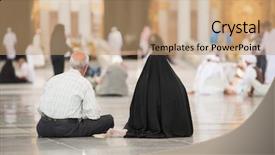  Presentation with muslim women - PPT theme having women praying - muslim couple sitting in front background and a coral colored foreground