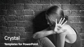  Presentation with battered women - PPT theme having women protection domestic voilence - battered young woman with written background and a dark gray colored foreground