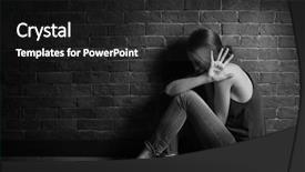  Presentation with battered women - Cool new PPT theme with women protection domestic voilence - battered young woman with written backdrop and a dark gray colored foreground