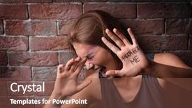  Presentation with battered women - Colorful slides enhanced with women protection domestic voilence - battered young woman with written backdrop and a tawny brown colored foreground