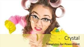  Presentation with funny - Slide set featuring women protection domestic voilence - funny housewife with nerd glasses background and a  colored foreground