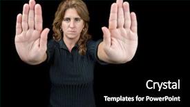  Presentation with black woman - Presentation having women protection domestic voilence - serious woman gesturing to stop background and a  colored foreground