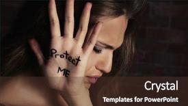  Presentation with palm - Theme featuring women protection domestic voilence - woman with written text protect background and a  colored foreground