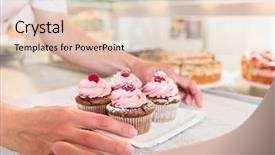  Presentation with muffins - Amazing presentation theme having women putting muffins on display backdrop and a lemonade colored foreground