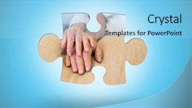  Presentation with falling jigsaw piecs - Audience pleasing slide set consisting of women puzzle - jigsaw piece against blue background backdrop and a light blue colored foreground