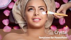  Presentation with facial - Colorful slides enhanced with women receiving treatment of facial backdrop and a coral colored foreground