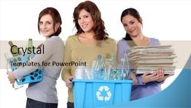  Presentation with waste - Slides with women recycling domestic waste background and a coral colored foreground