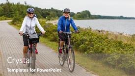  Presentation with bicycles - Amazing PPT layouts having women-riding-bicycles backdrop and a coral colored foreground
