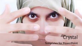  Presentation with women rights - Slides enhanced with women rights islam - muslim veiled woman behind her background and a  colored foreground