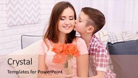  Presentation with mother son flowers - Theme with women rose - son celebrating his mother background and a coral colored foreground