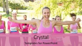  Presentation with breast cancer awareness - Cool new slides with women running for breast cancer backdrop and a coral colored foreground