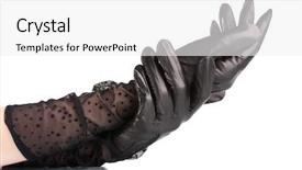  Presentation with black women - Beautiful theme featuring women's hands in black leather gloves isolated on white backdrop and a white colored foreground