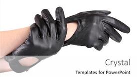  Presentation with black women - Presentation theme having women's hands in black leather gloves isolated on white background and a white colored foreground