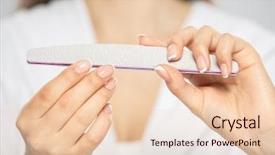  Presentation with nails manicure - Beautiful presentation theme featuring women s health - woman gets manicure procedure backdrop and a lemonade colored foreground