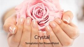  Presentation with women health - PPT theme with women s health - woman gets manicure procedure background and a coral colored foreground