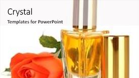  Presentation with perfume - Audience pleasing slide set consisting of women's perfume in beautiful bottle with rose isolated on white backdrop and a white colored foreground