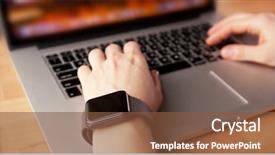  Presentation with smart watch red - Slide set featuring women s sports - modern smart watches background and a tawny brown colored foreground