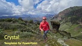  Presentation with cliff - Presentation theme enhanced with women s sports - young woman tourist standing background and a tawny brown colored foreground