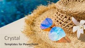  Presentation with summer time - Audience pleasing presentation theme consisting of women-s-straw-hat-sunglasses backdrop and a lemonade colored foreground