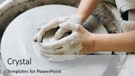  Presentation with process - PPT layouts consisting of women s workshop - ceramic working process with clay background and a light gray colored foreground