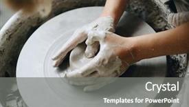  Presentation with clay pot on pottery - Beautiful slides featuring women s workshop - ceramic working process with clay backdrop and a gray colored foreground