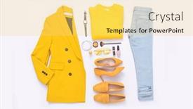  Presentation with yellow - Presentation theme featuring women-s-yellow-coat-dress background and a yellow colored foreground